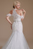 Carregar imagem no visualizador da galeria, Vestido de noiva de trem de varrimento de sereia branca com renda