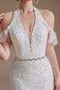 Carregar imagem no visualizador da galeria, Vestido de noiva de trem de varrimento de sereia branca com renda