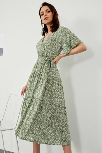 Imprimir vestido boho de verão verde