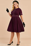 Burgundy vintage mais tamanho vestido com mangas