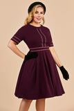Burgundy vintage mais tamanho vestido com mangas
