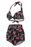 Roupa de banho Halter de impressão preta