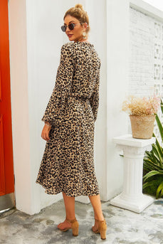Vestido casual estampado de leopardo marrom