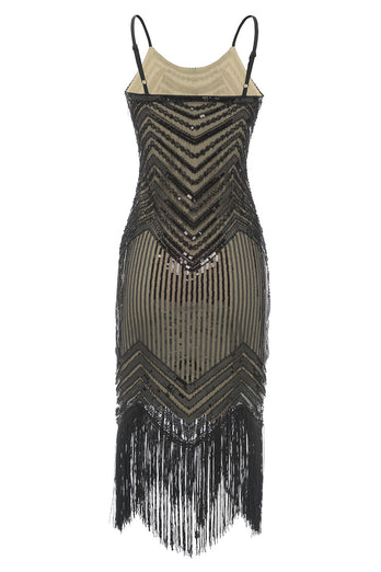 Cintas de espaguete vermelho preto 1920 vestido