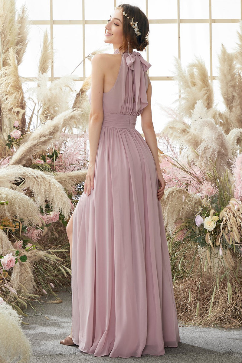 Carregar imagem no visualizador da galeria, Halter Pleated Chiffon Bridesmaid Dress