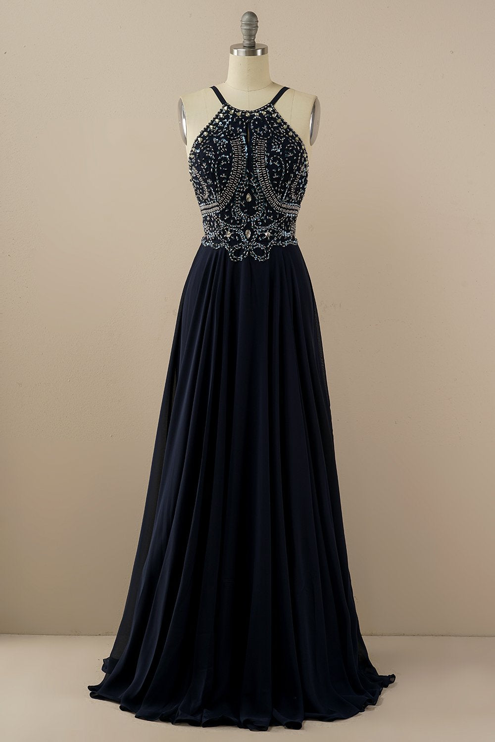 Halter Beaded Vestido de baile sem costas
