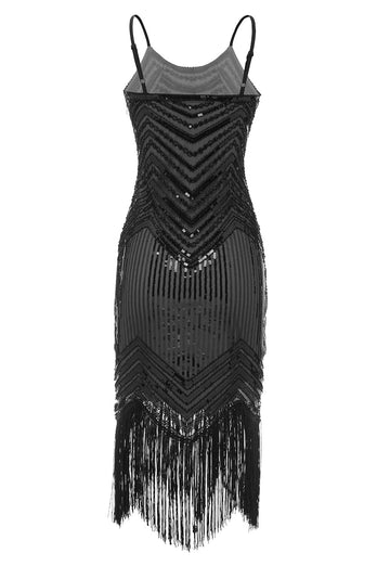 Spaghetti Tiras Preto Damasco 1920 Vestido