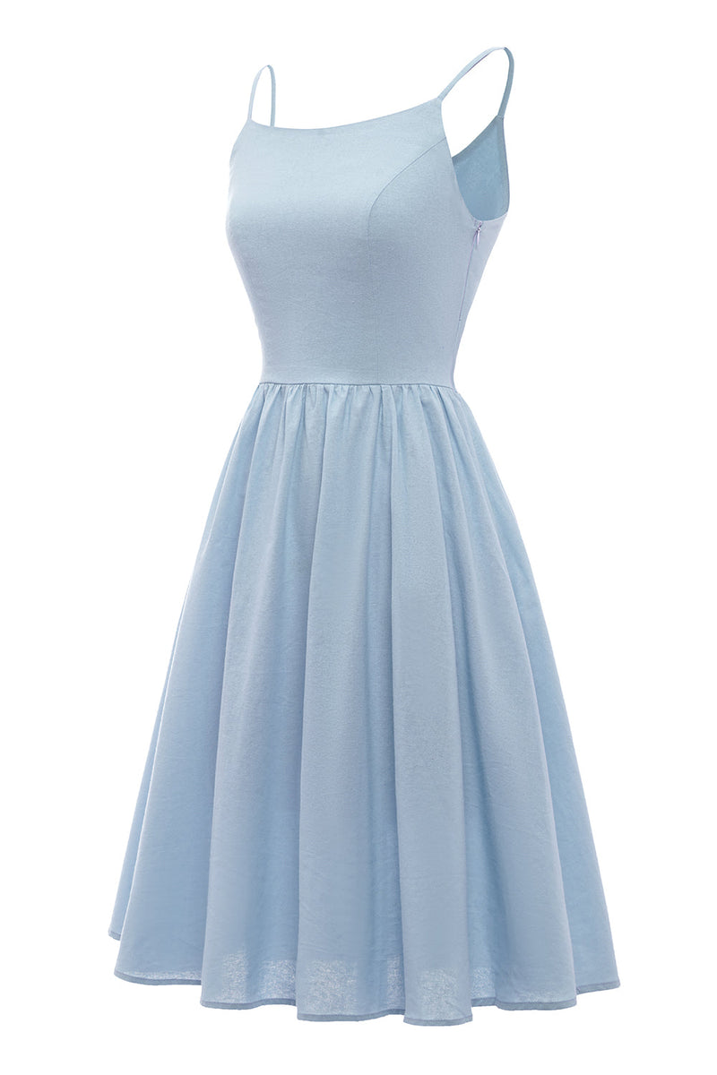Carregar imagem no visualizador da galeria, Spaghetti Tiras vestido de verão azul com bowknot