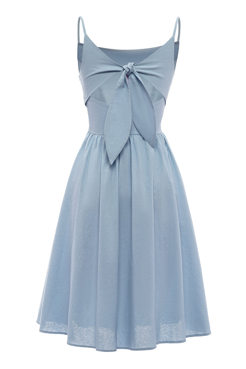 Carregar imagem no visualizador da galeria, Spaghetti Tiras vestido de verão azul com bowknot