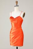 Espartilho frisado laranja brilhante apertado vestido curto Homecoming