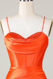 Espartilho frisado laranja brilhante apertado vestido curto Homecoming