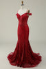 Carregar imagem no visualizador da galeria, Borgonha Sereia Foro do Ombro Vestido de Baile