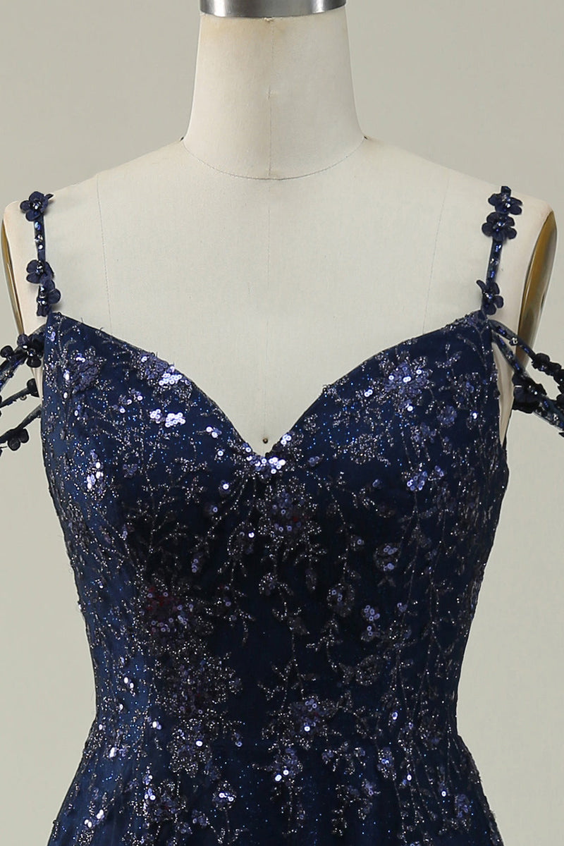 Carregar imagem no visualizador da galeria, Azul Marinha A Line Fora do Ombro Vestido de Baile