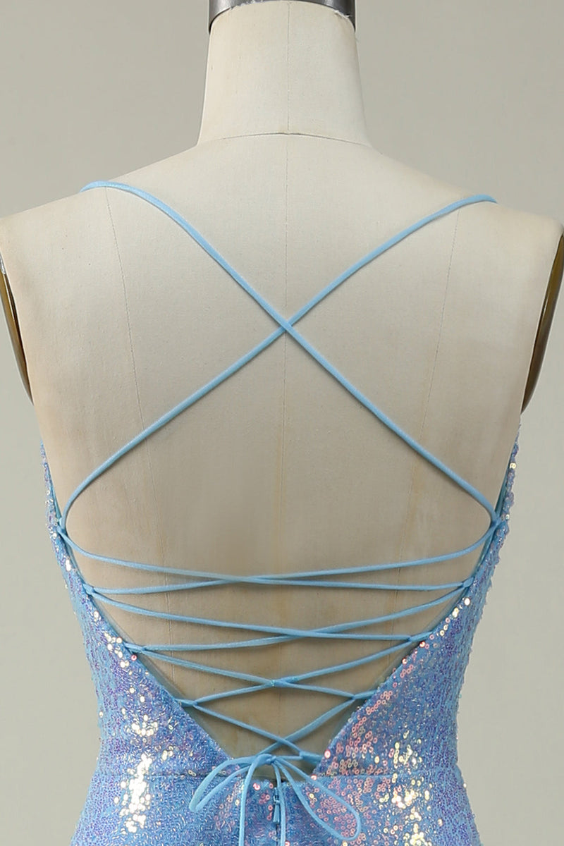 Carregar imagem no visualizador da galeria, Azul Lantejoulas Espaghetti Correias Sereia Vestido Cerimónia