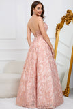 A-Line Sem Cintas Rosa Vestido de Festa com Apliques