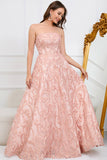 A-Line Sem Cintas Rosa Vestido de Festa com Apliques