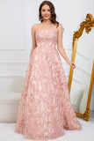 A-Line Sem Cintas Rosa Vestido de Festa com Apliques