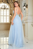Azul claro A-Line Corset Long Backless Prom Dress