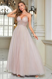 Sparkly Blush frisado A-Line Long Formal Dress