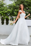 Vestido de noiva simples de cetim de marfim A-Line