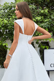 Vestido de noiva simples de cetim de marfim A-Line